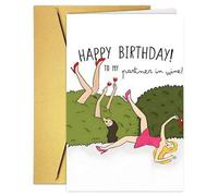 Shein 1 PIEZA Tarjeta de felicitación de cumpleaños divertida "Amigos de bebida" con sobre - Diseño de caricatura divertida de amigos disfrutando del vino j