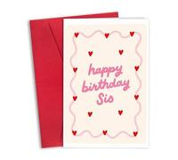 Shein 1 pieza Tarjeta de felicitación de cumpleaños divertida con diseño de corazón rosa ondulado para hermana, con sobre, "Feliz cumpleaños hermana" diseño
