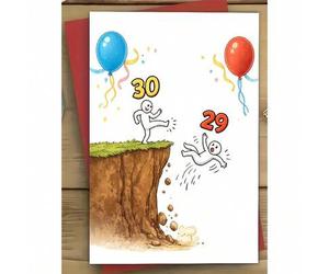 Shein 1 pieza Tarjeta de felicitación de cumpleaños número 30 divertida con sobre - Diseño humorístico "Tengo 30, no 29", regalo de cumpleaños número 30 par