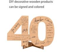 Shein 1 pieza Tarjeta de felicitación de madera hecha a mano con base resistente, libro de invitados para cumpleaños y aniversario de 18, 20, 30, 40, 50, 60