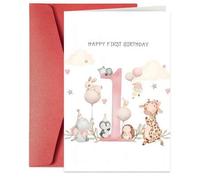Shein 1 PIEZA Tarjeta de felicitación para el 1er cumpleaños con diseño de animal alegórico: una tarjeta de cumpleaños divertida y con dibujos animados, per