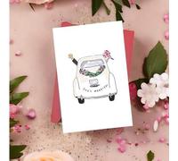 Shein 1 pieza Tarjeta de felicitaciones de boda divertida "Recién casados" con ilustración de coche clásico - Tarjeta de felicitación universal para la novi