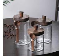 Shein 1 pieza Tarro de cristal para café con cuchara, recipiente hermético de almacenamiento de alimentos para azúcar, galletas, té, aperitivos, condimentos