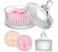Shein 1 pieza Tarro de tocador de vidrio a rayas con tapa, contenedor de estilo victoriano de lujo para cosméticos y pequeños accesorios, caja decorativa el