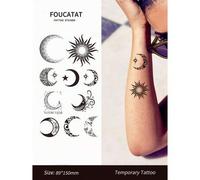 Shein 1 pieza Tatuajes temporales con diseño de luna y estrellas para mujeres y hombres, tatuajes falsos impermeables con diseño de sol para decoración de m