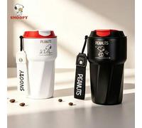 Shein 1 pieza Taza aislada de acero inoxidable 304 SNOOPY, taza de café, portátil para exteriores con correa, taza para auto, botella deportiva, vaso unisex