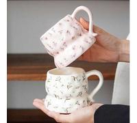 Shein 1 pieza Taza cerámica pequeña de 330ml con diseño floral; una taza de café hecha a mano con un diseño exquisito y llamativo. Adecuada para la decoraci