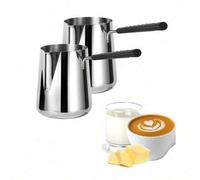 Shein 1 pieza Taza de acero inoxidable para arte de latte con escala, asa, pico y cuchara larga de cera de 350ml/600ml, artículos escolares para volver a la