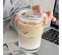 Shein 1 pieza Taza de agua de vidrio redonda estilo coreano de 400ml/600ml, minimalista y hermosa con tapa, fondo plano transparente, para uso doméstico y d
