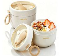 Shein 1 pieza Taza de avena, taza portátil de yogur para el desayuno con tapa y cuchara, taza de ensalada sellada, apta para yogur, fruta, avena de la noche