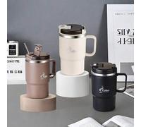 Shein 1 pieza Taza de café de acero inoxidable 304 de 450/500ml con colador de té y cuchara plegable, taza de doble capa aislada térmicamente para leche, té