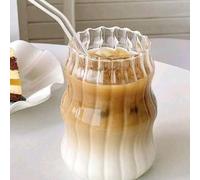 Shein 1 pieza Taza de café de vidrio con pajita, adecuada para uso doméstico, artículo de papelería ideal para la temporada de regreso a clases, puede conte