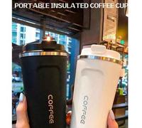 Shein 1 pieza Taza de café portátil de 380ml/510ml, Taza de viaje, Taza aislada al vacío de acero inoxidable con funda antideslizante, Diseño elegante, Apta