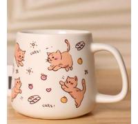 Shein 1 pieza Taza de cerámica con diseño de gato de dibujos animados de 350ml, taza grande de café/leche para volver al colegio