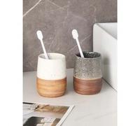 Shein 1 pieza Taza de cerámica retro con cepillo de estilo nórdico, taza enjuague bucal para pareja, accesorios de baño, adecuado para baño, decoración del