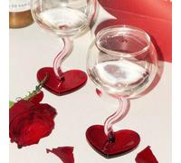 Shein 1 pieza Taza de cristal con pie alto con forma de corazón rojo de estilo romántico, taza de café frío de estilo INS, taza de bebida creativa para el h