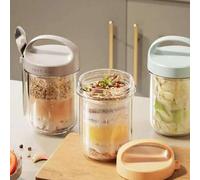Shein 1 pieza Taza de ensalada para pérdida de grasa, taza de yogur de vidrio sellada, tarro de avena overnight, taza pequeña para batido, con cuchara, taza