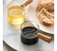 Shein 1 pieza Taza de medición de café de vidrio con marcas, Taza de extracción de espresso italiano Kawada con mango de madera, doble pico, temporada de re