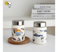 Shein 1 pieza Taza de vacío de acero inoxidable de 280ML con diseño de Snoopy, taza de bolsillo compacta y linda con revestimiento cerámico, botella de agua