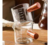 Shein 1 pieza Taza de vidrio borosilicatado alto con doble pico y mango lateral, taza de café de vidrio transparente con mini tanque de leche y escala para
