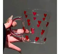Shein 1 pieza Taza de vidrio con forma de corazón linda, taza con asa de vidrio en forma de diamante, taza de agua de vidrio resistente al calor para el hog