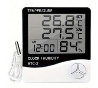 Shein 1 pieza Termómetro y higrómetro digital HTC-2 para interiores/exteriores con funciones de monitoreo de temperatura, humedad, reloj, alarma y calendari