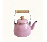 Shein 1 pieza Tetera de esmalte rosa con mango de madera resistente al calor, tetera de estufa con pico delgado, olla de leche engrosada, regalo del Día de