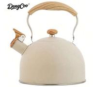 Shein 1 pieza Tetera silbante de acero inoxidable de 2.5L, color blanco lechoso con asa, apta para cocina de inducción y estufa de gas, excelente para hervi