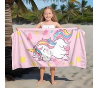 Shein 1 pieza Toalla de playa con diseño de unicornio para niños, manta de playa extra grande de microfibra súper suave, toalla de baño súper absorbente, ad