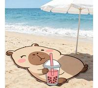 Shein 1 pieza Toalla de playa con estampado adorable de un capibara bebiendo té de burbujas, toalla súper suave y absorbente con estampado de una rata de ag
