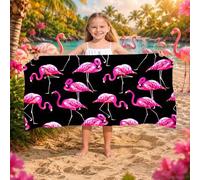 Shein 1 pieza Toalla de playa con flamenco para niños, manta de playa extra grande de microfibra súper suave, toalla de baño súper absorbente, adecuada para
