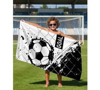 Shein 1 pieza Toalla de playa con tema de fútbol para niños, manta de playa extra grande de microfibra súper suave, toalla de baño súper absorbente, adecuad