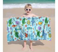 Shein 1 pieza Toalla de playa con temática oceánica para niños, manta de playa extra grande de microfibra súper suave, toalla de baño súper absorbente, adec