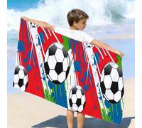 Shein 1 pieza Toalla de playa de fútbol/balón de fútbol para niños con estampado de grafiti deportivo, de microfibra de secado rápido para niños/estudiantes