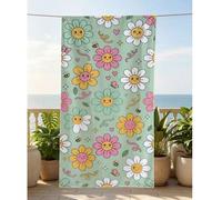 Shein 1 pieza Toalla de playa infantil con diseño floral y de dibujos animados, manta de playa súper absorbente y grande, adecuada para viajes, piscina, buc
