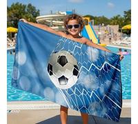 Shein 1 pieza Toalla de playa para niños con diseño de fútbol en azul, toalla de playa extra grande de microfibra súper suave y súper absorbente, adecuada p