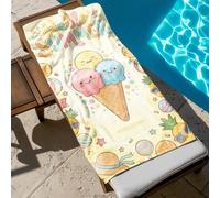 Shein 1 pieza Toalla de playa para niños con diseño de helado, toalla de playa extra grande de microfibra súper suave y súper absorbente, adecuada para viaj