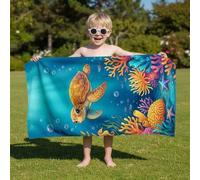 Shein 1 pieza Toalla de playa para niños con diseño de tortuga del mundo submarino, manta de playa extra grande de microfibra súper suave, toalla de baño sú