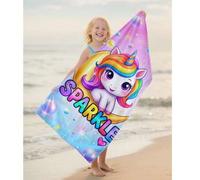 Shein 1 pieza Toalla de playa para niños con diseño de unicornio arcoíris de dibujos animados, súper suave de microfibra y extra grande, súper absorbente, a