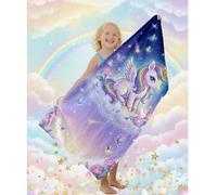Shein 1 pieza Toalla de playa para niños con diseño de unicornio morado soñador, manta de playa extra grande de microfibra súper suave, toalla de baño súper