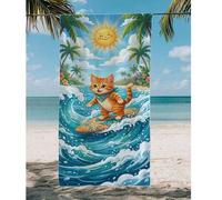 Shein 1 pieza Toalla de playa para niños con estampado de gato surfista, manta de playa extra grande de microfibra súper suave, toalla de baño súper absorbe