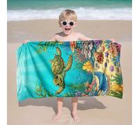 Shein 1 pieza Toalla de playa para niños con estampado de tortuga marina, manta de playa extra grande de microfibra súper suave, toalla de baño súper absorb