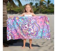 Shein 1 pieza Toalla de playa para niños con estampado de unicornio soñador, manta de playa extra grande de microfibra súper suave, toalla de baño súper abs