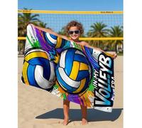 Shein 1 pieza Toalla de playa para niños con estampado de voleibol en estilo graffiti, manta de playa extra grande de microfibra súper suave, toalla de baño