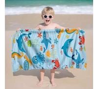 Shein 1 pieza Toalla de playa para niños con ilustración de criaturas oceánicas de dibujos animados, manta de playa extra grande de microfibra súper suave,