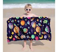 Shein 1 pieza Toalla de playa para niños con ilustración de universo y planeta, toalla de microfibra extra grande y súper suave, toalla de baño súper absorb