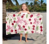 Shein 1 pieza Toalla de playa para niños con lazo de cereza, manta de playa extra grande de microfibra súper suave, toalla de baño súper absorbente, adecuad