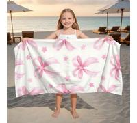 Shein 1 pieza Toalla de playa para niños con lazo rosa, manta de playa extra grande de microfibra súper suave, toalla de baño súper absorbente, adecuada par