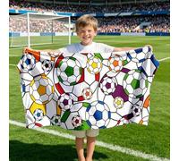 Shein 1 pieza Toalla de playa para niños con patrón de fútbol colorido, manta de playa extra grande de microfibra súper suave, toalla de baño súper absorben