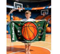 Shein 1 pieza Toalla de playa para niños con tema de baloncesto en verde, manta de playa extra grande de microfibra súper suave, toalla de baño súper absorb
